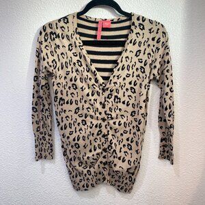 Vintage Charlotte Tarantola, V-neck Button-up cardigan, Beige and black leopard